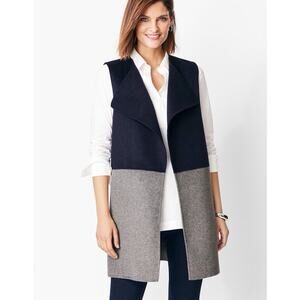 Talbots Navy Blue & Gray Colorblock Open Front Flyaway Wool Vest Plus Size Flowy